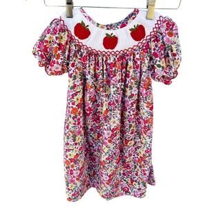 Smockingbird Apple Floral Dress Lined & Crochet 4T